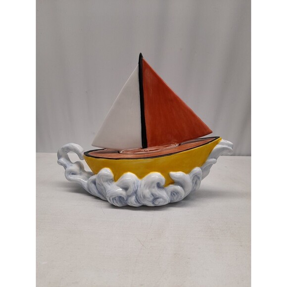 Vintage Jay Willfred Andrea by Sadek Tug Boat Ceramic Tea Pot 10" Long Rare - Picture 2 of 10
